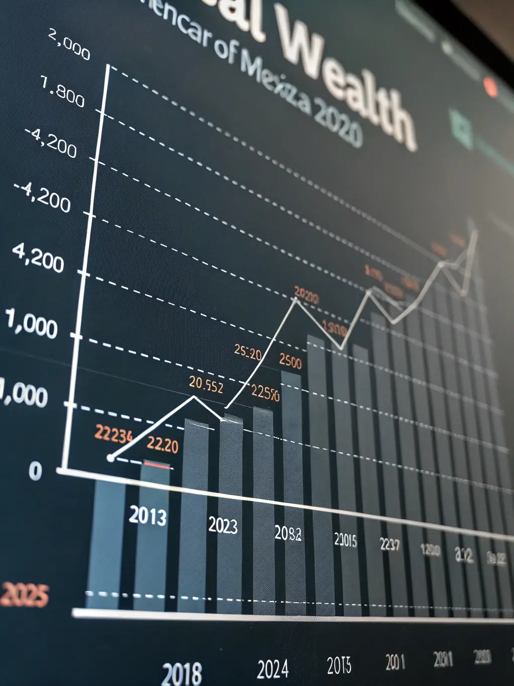 A modern graph showing wealth growth over time, tailored to the Mexican market, with a focus on long-term financial security.