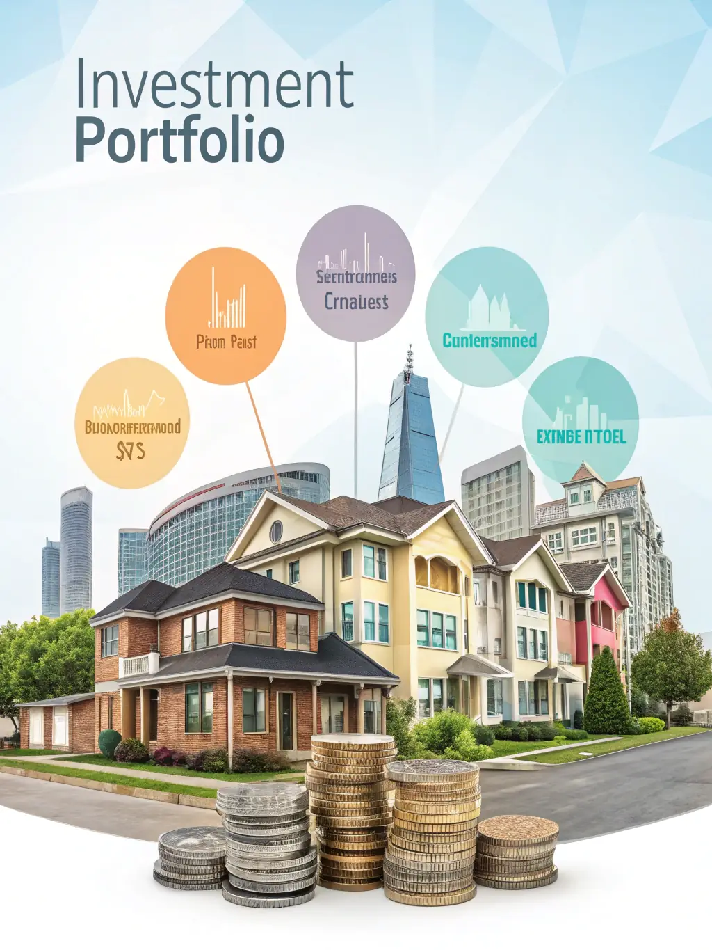 A diverse portfolio of investment assets, including stock charts, real estate, and bonds, reflecting the Mexican economy.